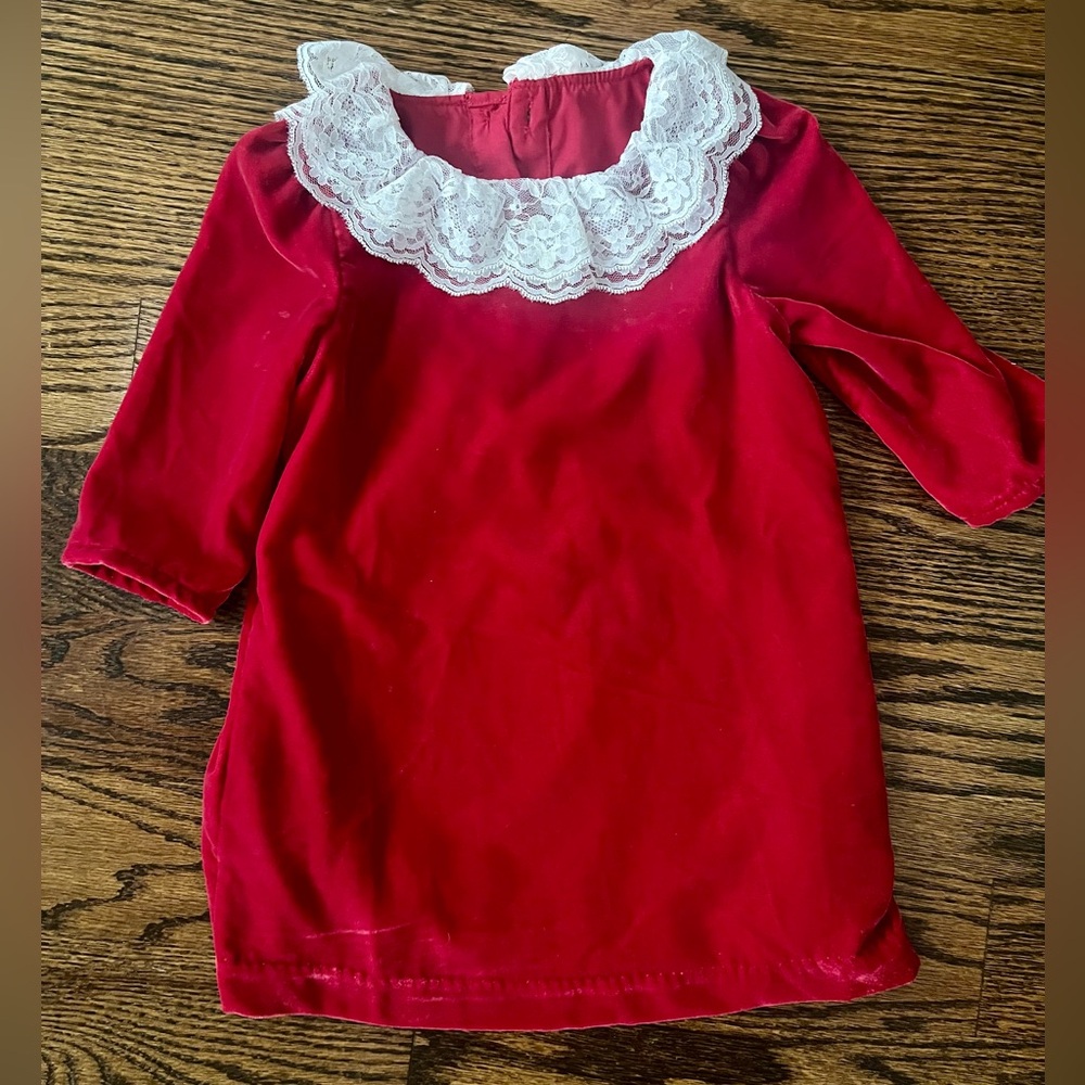 Janie & Jack Velvet Dress with White Lace Collar